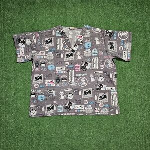 Smart Scrubs Gray Cat Print Top